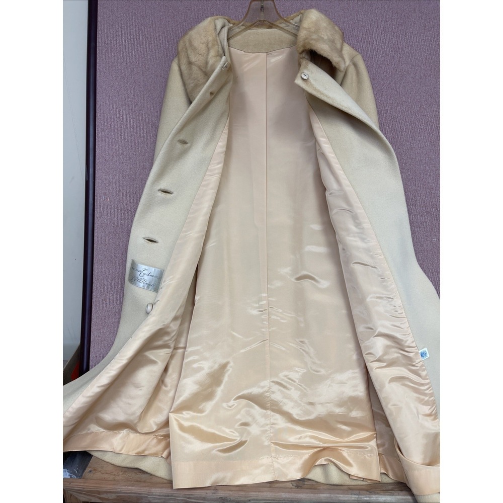 J.J. ODonnell 100% Pure Cashmere Coat Camel Color Fur Collar VTG  Dbl Breasted - Picture 6 of 10